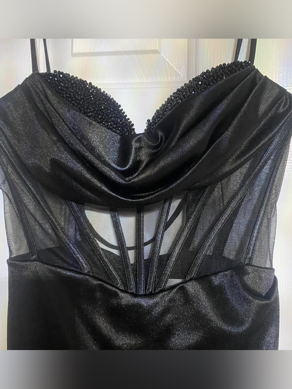 Ladivine Draped Corset Satin Evening Gown - Picture 2 of 7